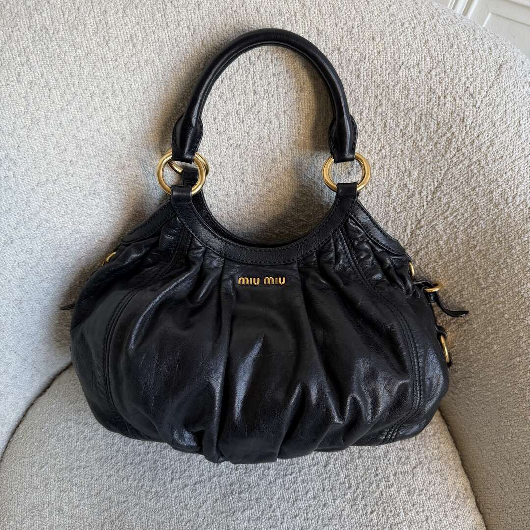 Miu Miu Hobo Leather Black Shoulder Bag