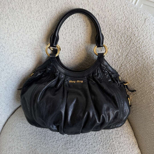 Miu Miu Hobo Leather Black Shoulder Bag