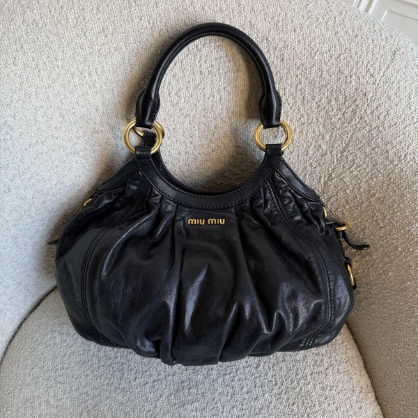 Miu Miu Hobo Leather Black Shoulder Bag