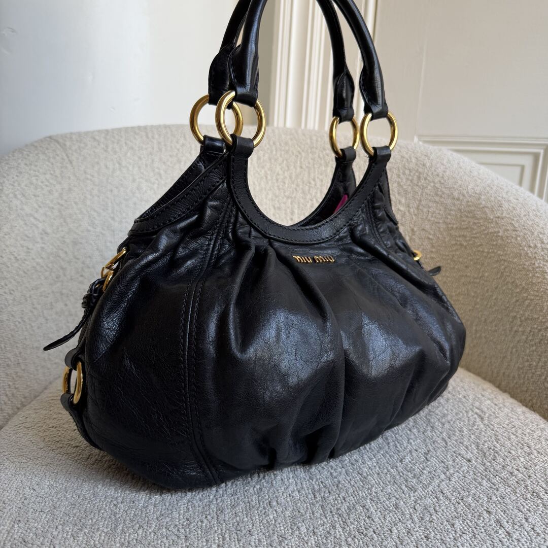 Miu Miu Hobo Leather Black Shoulder Bag
