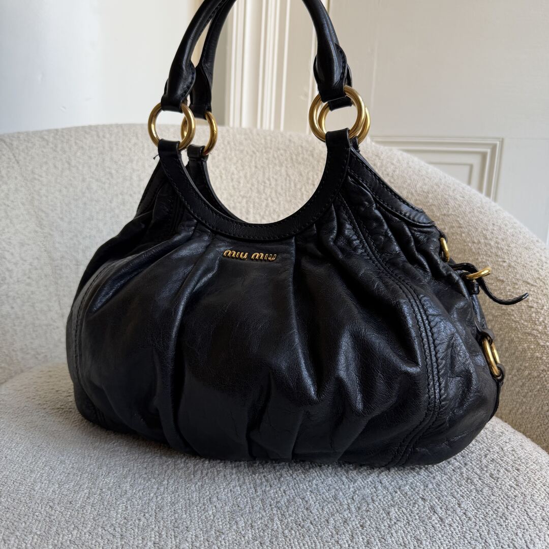 Miu Miu Hobo Leather Black Shoulder Bag