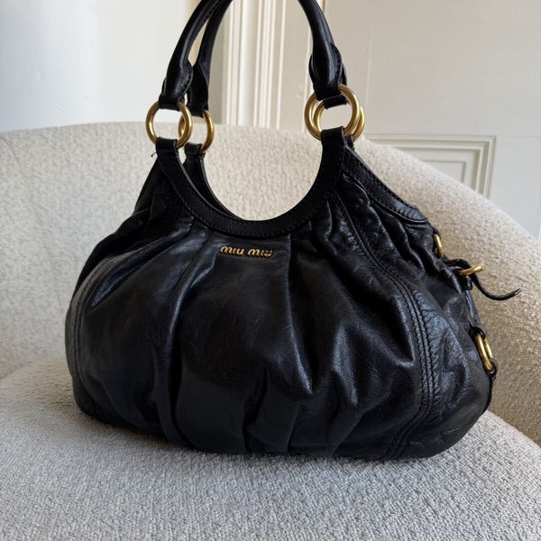 Miu Miu Hobo Leather Black Shoulder Bag