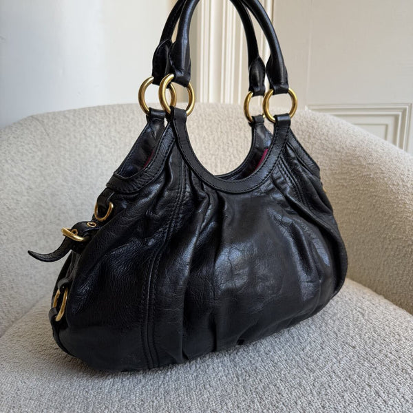 Miu Miu Hobo Leather Black Shoulder Bag