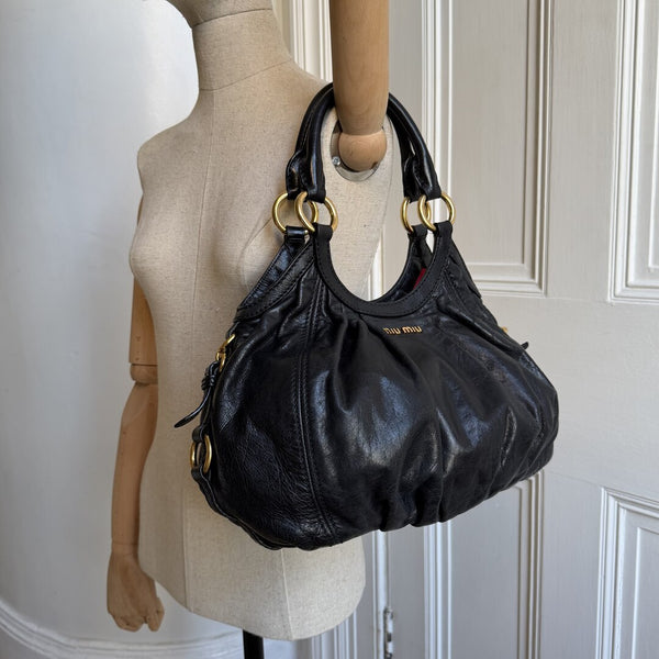 Miu Miu Hobo Leather Black Shoulder Bag