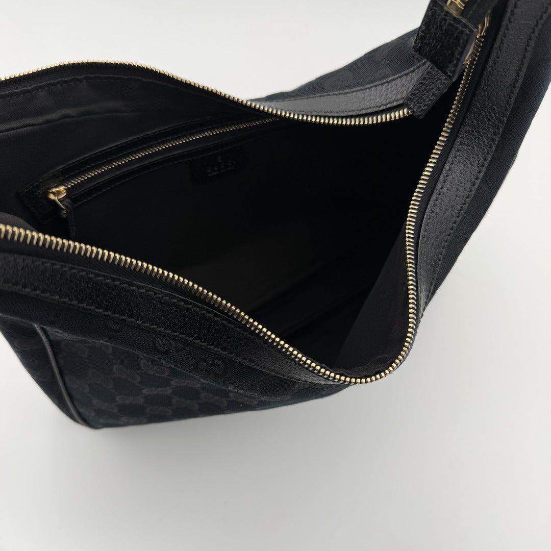 Gucci GG Canvas Black Hobo Shoulder Bag