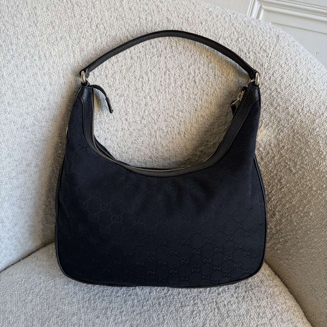 Gucci GG Canvas Black Hobo Shoulder Bag