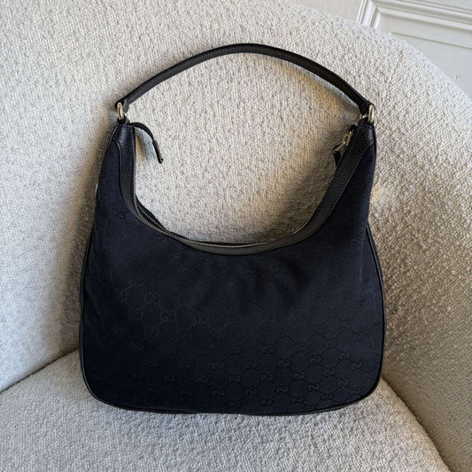 Gucci GG Canvas Black Hobo Shoulder Bag