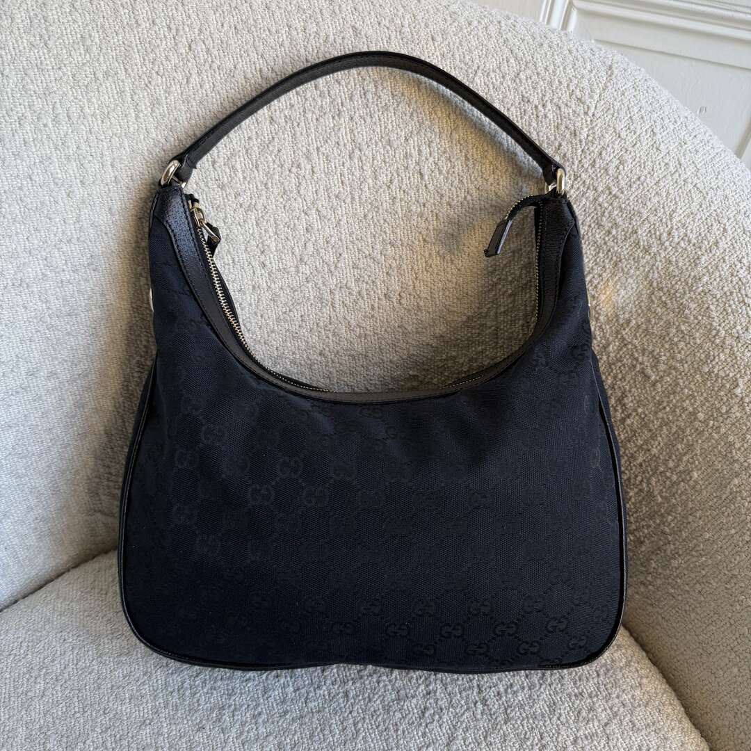 Gucci GG Canvas Black Hobo Shoulder Bag