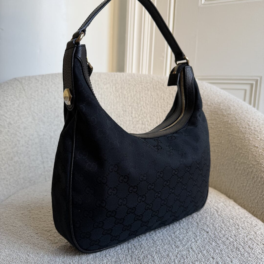 Gucci GG Canvas Black Hobo Shoulder Bag