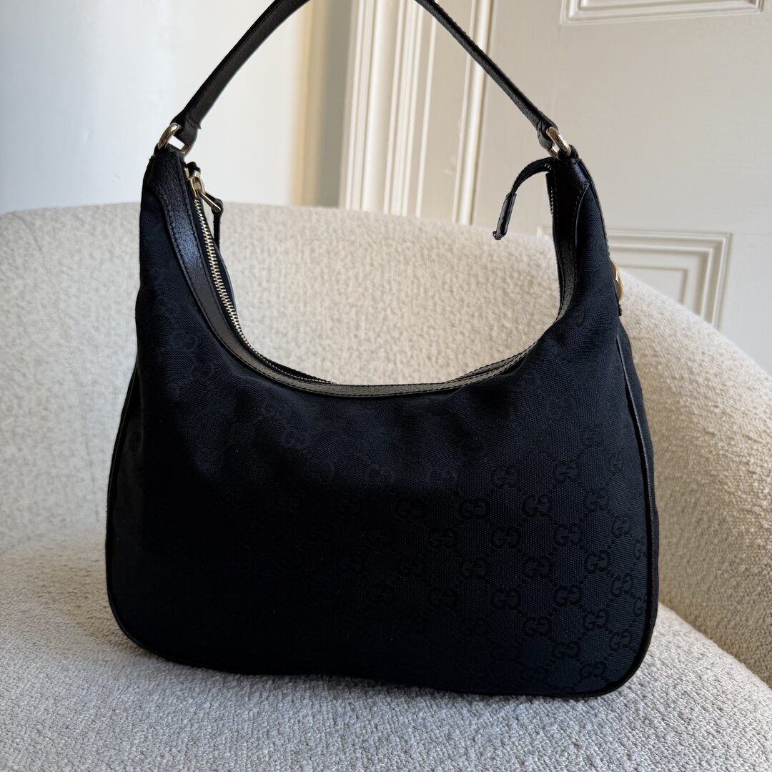 Gucci GG Canvas Black Hobo Shoulder Bag