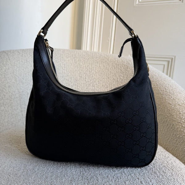 Gucci GG Canvas Black Hobo Shoulder Bag