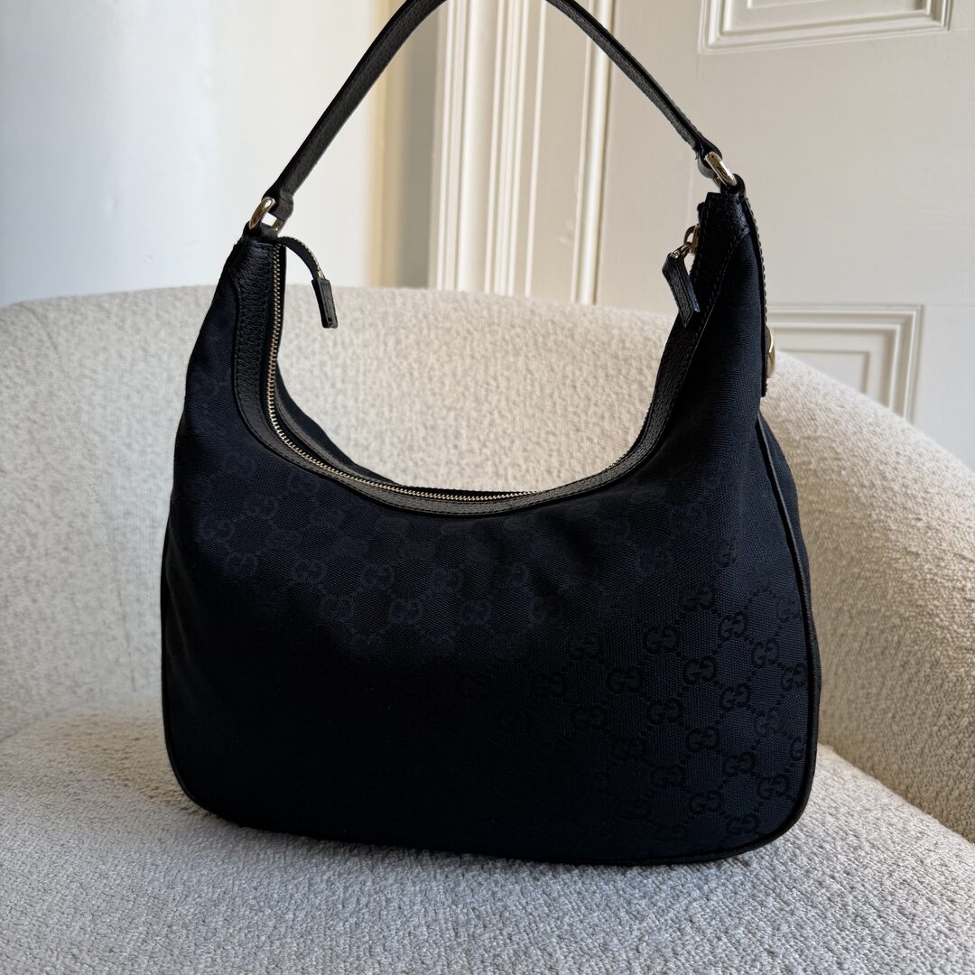 Gucci GG Canvas Black Hobo Shoulder Bag