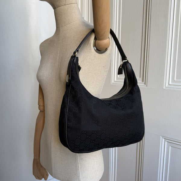 Gucci GG Canvas Black Hobo Shoulder Bag