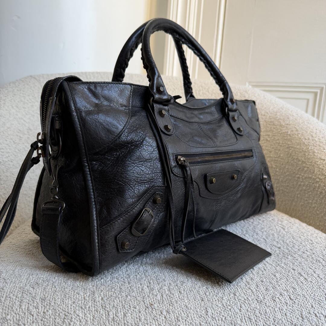 2003 Balenciaga Motocross Classic City Black Leather Handbag