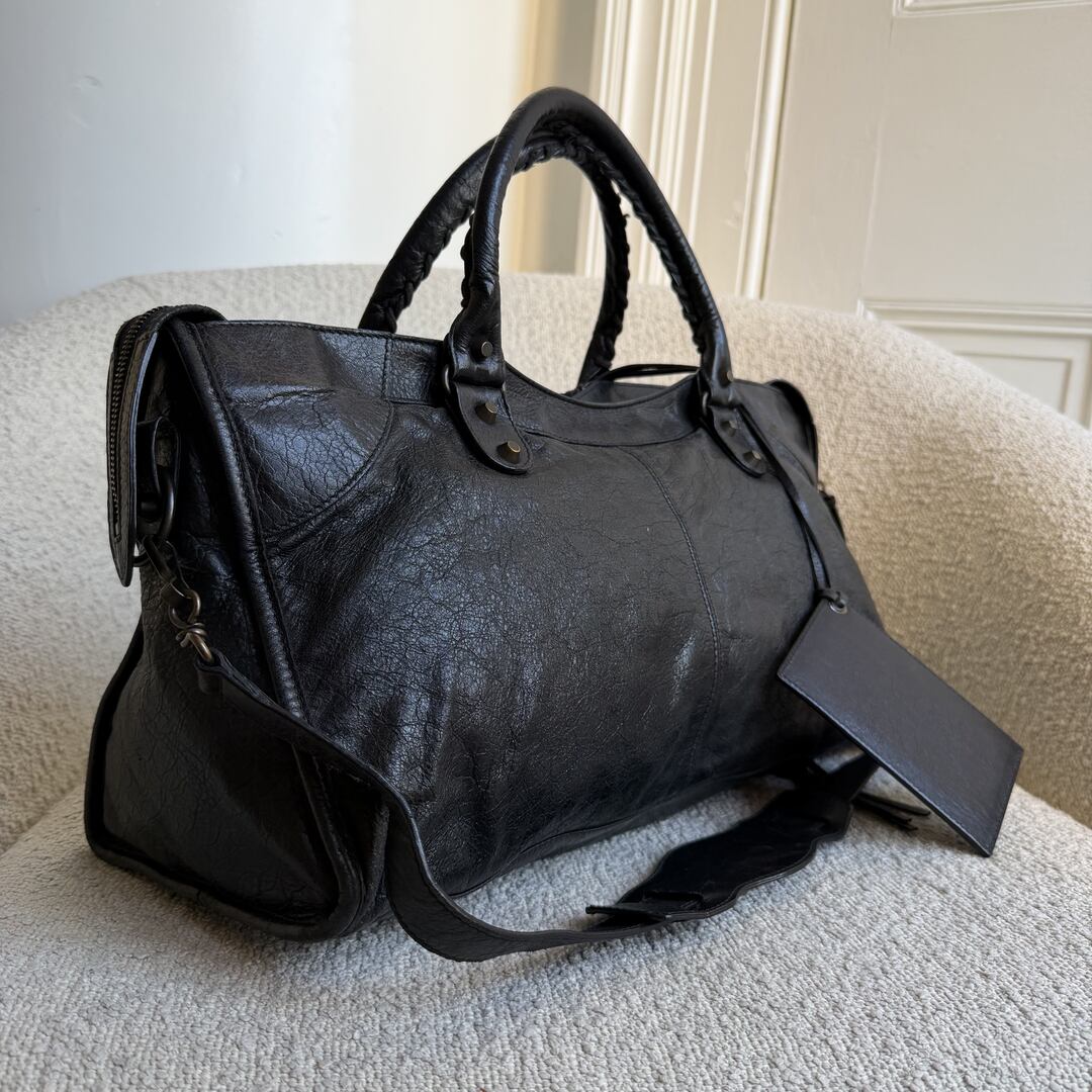2003 Balenciaga Motocross Classic City Black Leather Handbag