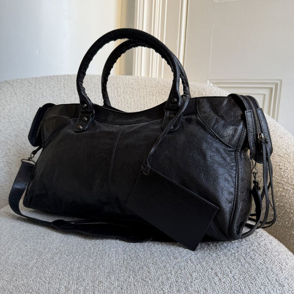 2003 Balenciaga Motocross Classic City Black Leather Handbag