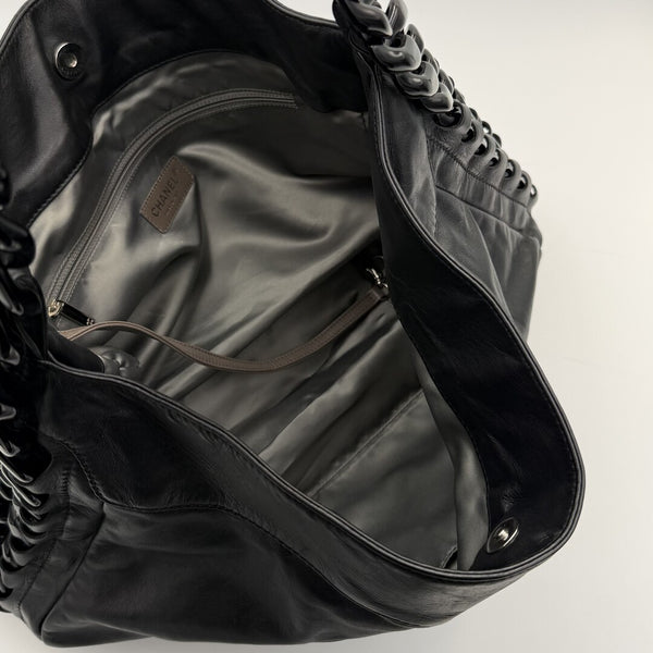2008 Chanel Modern Chain Hobo Black Leather Shoulder Bag