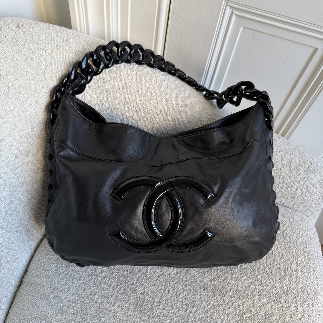 2008 Chanel Modern Chain Hobo Black Leather Shoulder Bag