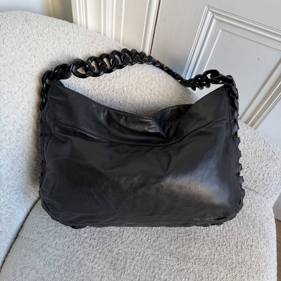 2008 Chanel Modern Chain Hobo Black Leather Shoulder Bag