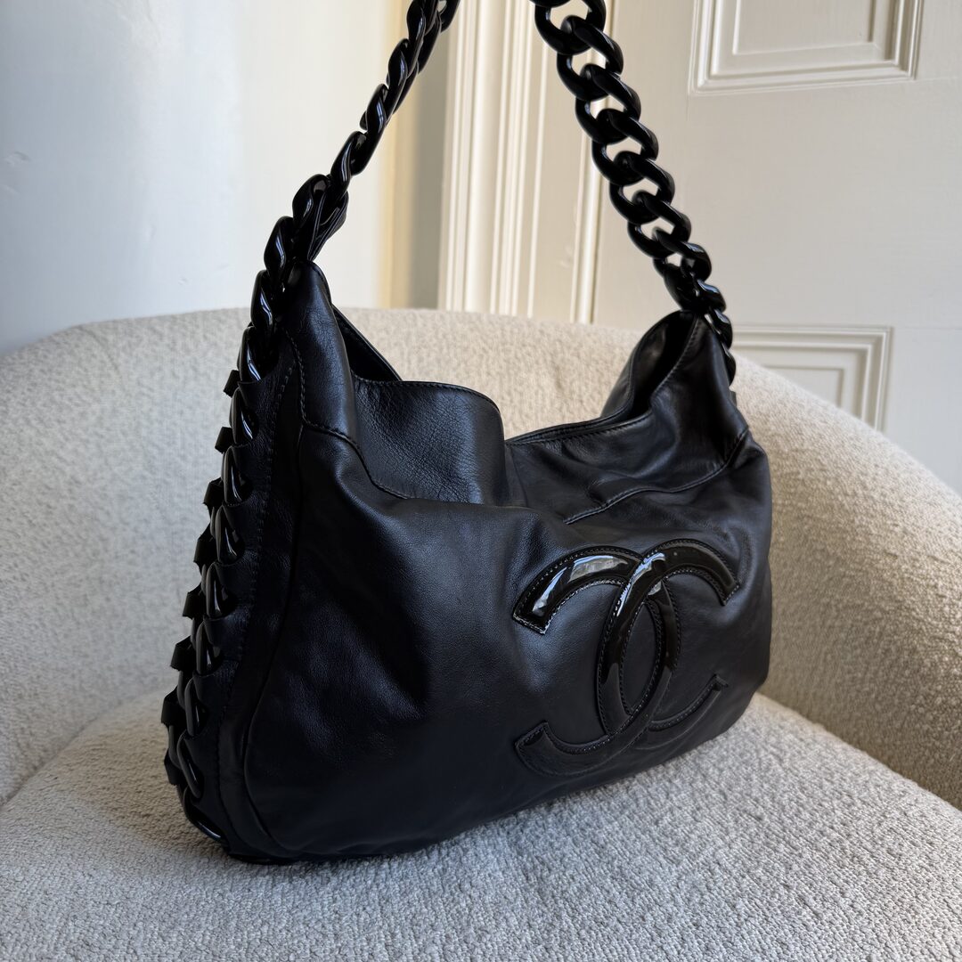 2008 Chanel Modern Chain Hobo Black Leather Shoulder Bag