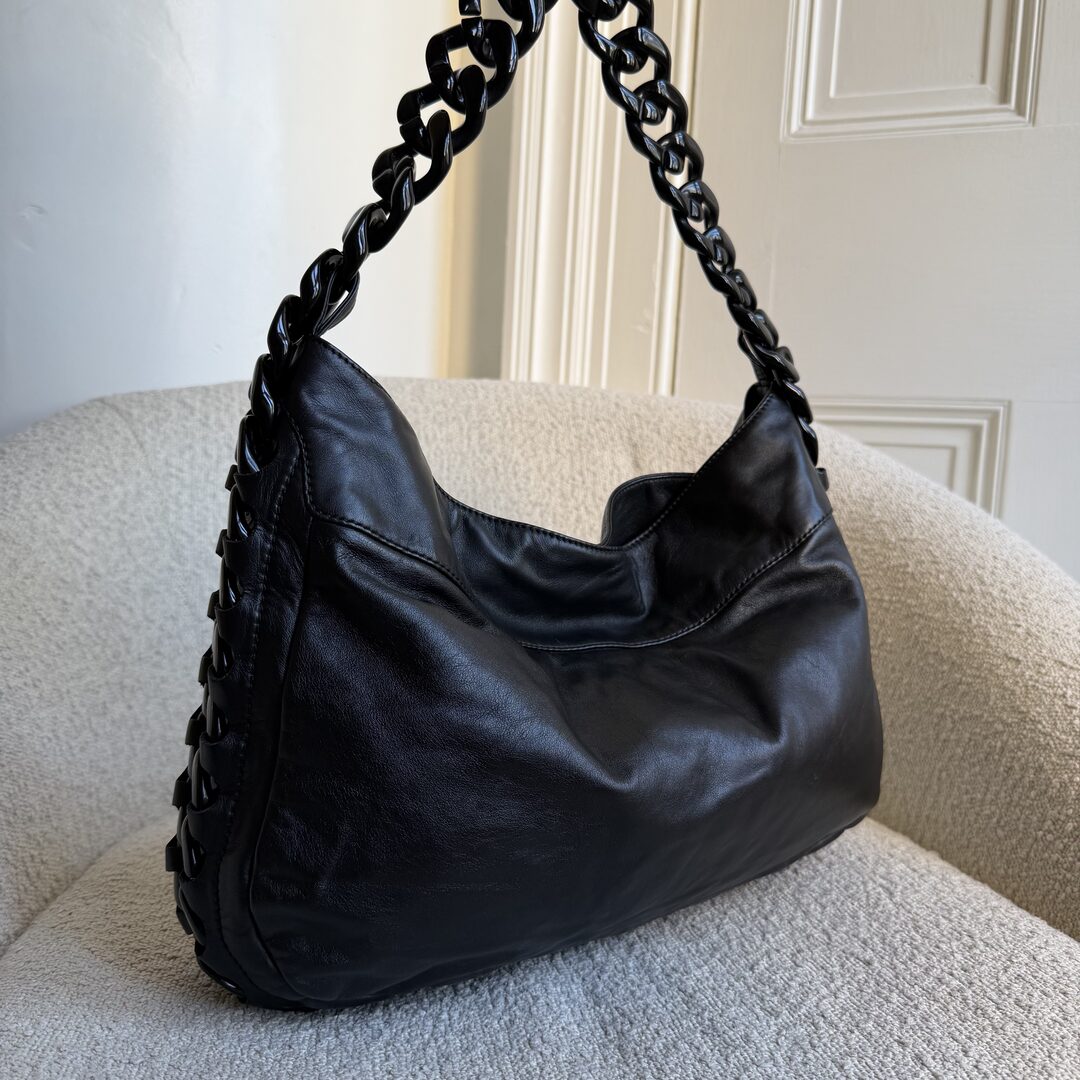 2008 Chanel Modern Chain Hobo Black Leather Shoulder Bag