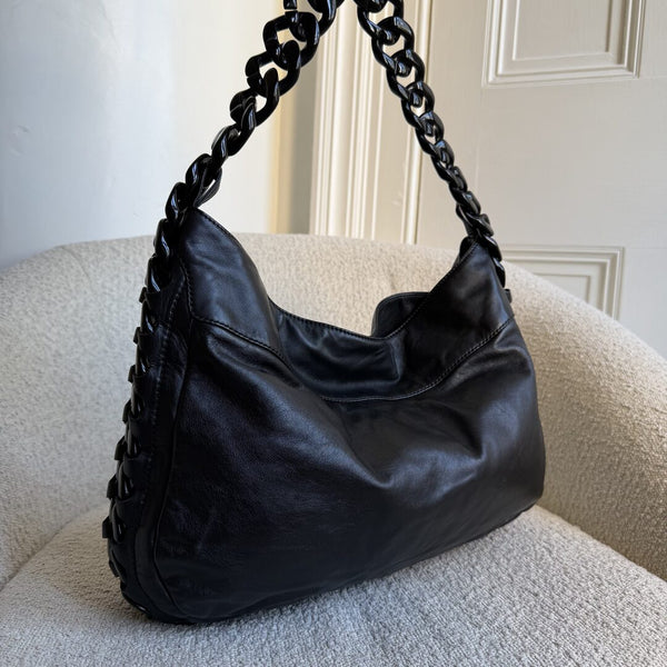 2008 Chanel Modern Chain Hobo Black Leather Shoulder Bag