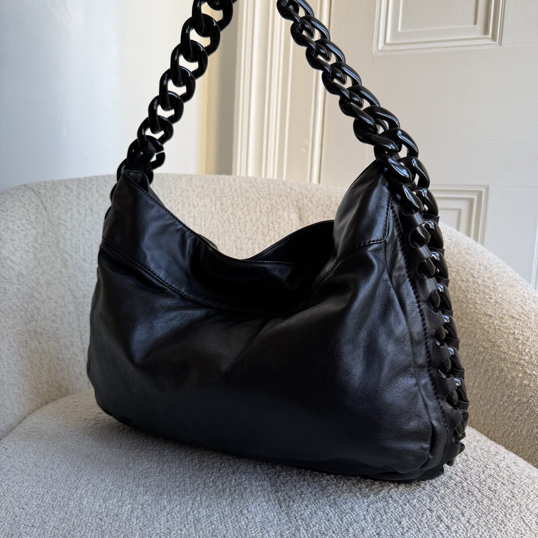 2008 Chanel Modern Chain Hobo Black Leather Shoulder Bag
