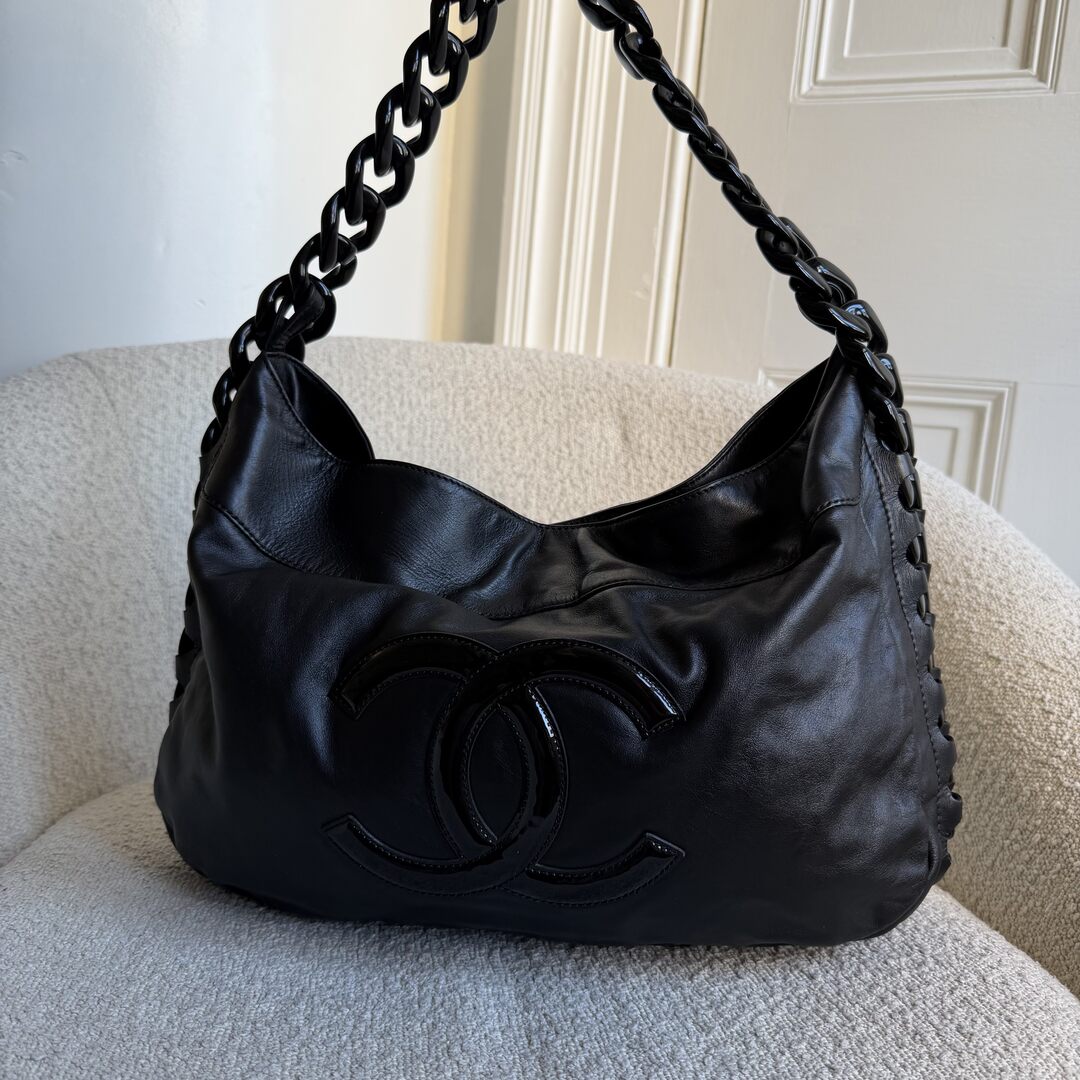 2008 Chanel Modern Chain Hobo Black Leather Shoulder Bag