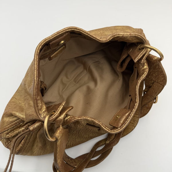 Miu Miu Hobo Metallic Leather Gold Shoulder Bag
