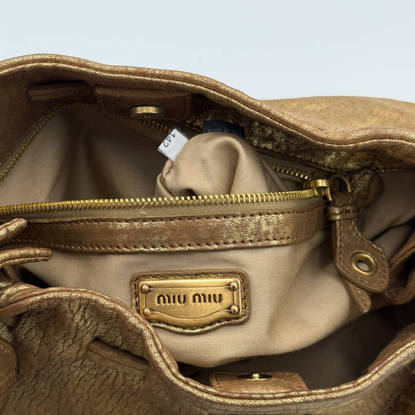 Miu Miu Hobo Metallic Leather Gold Shoulder Bag