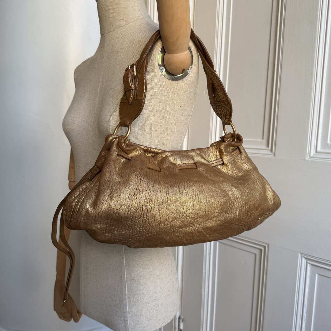 Miu Miu Hobo Metallic Leather Gold Shoulder Bag