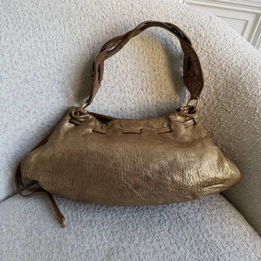 Miu Miu Hobo Metallic Leather Gold Shoulder Bag