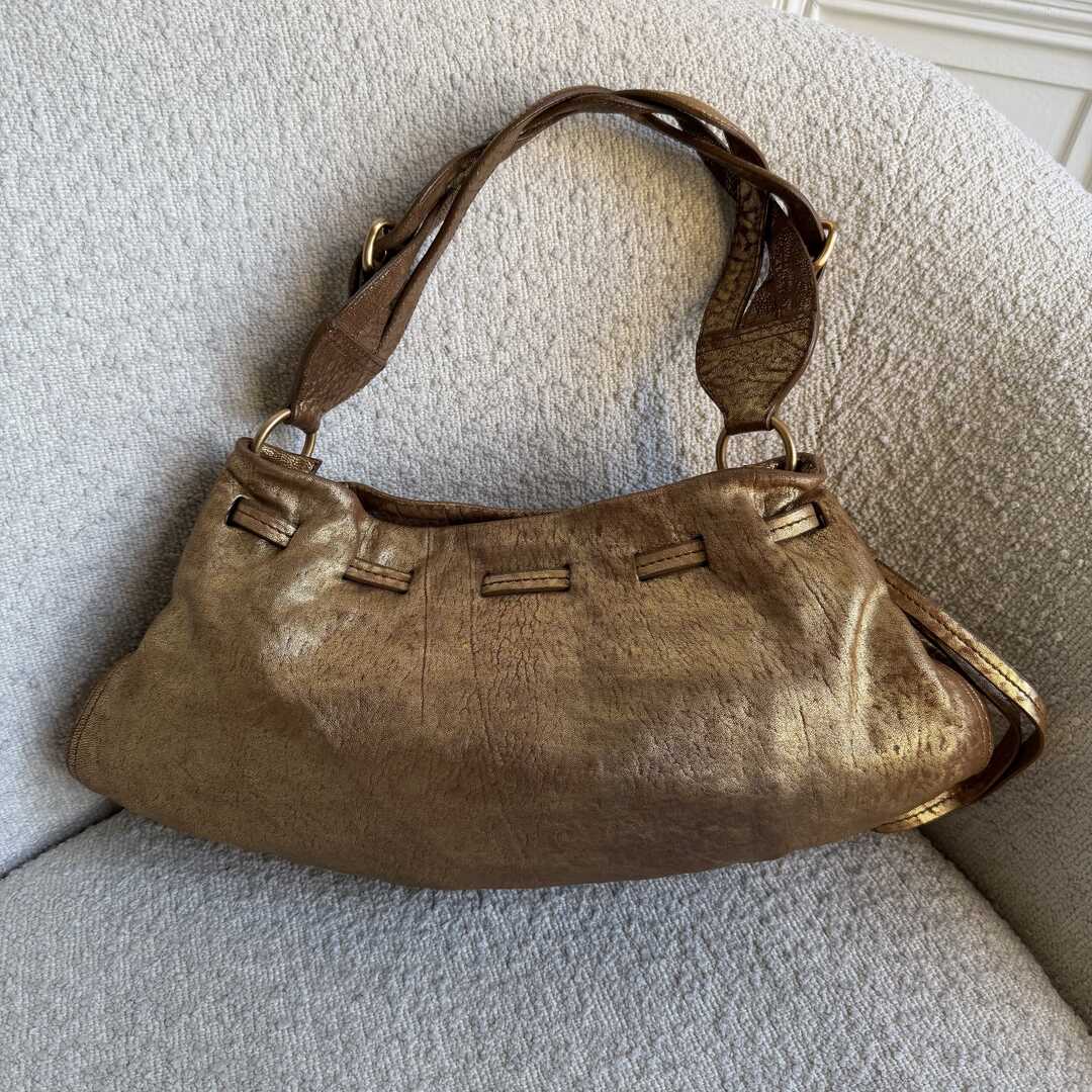 Miu Miu Hobo Metallic Leather Gold Shoulder Bag