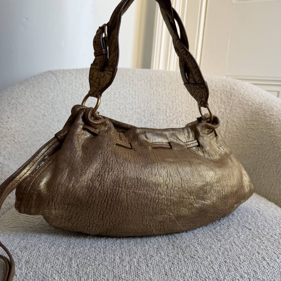 Miu Miu Hobo Metallic Leather Gold Shoulder Bag