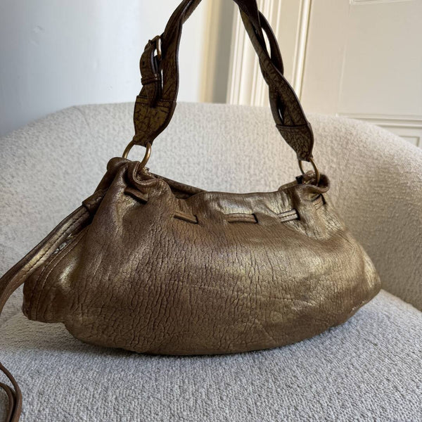 Miu Miu Hobo Metallic Leather Gold Shoulder Bag