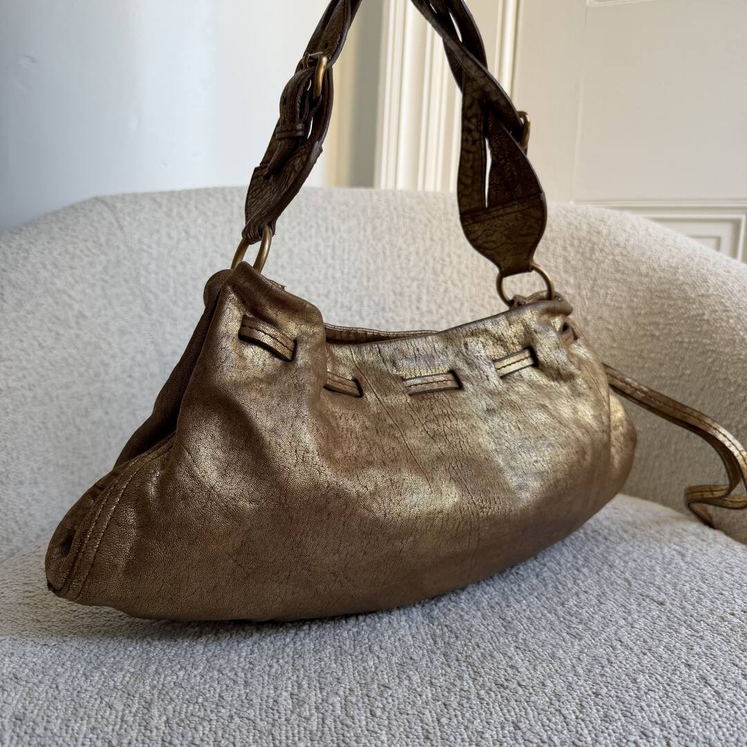 Miu Miu Hobo Metallic Leather Gold Shoulder Bag