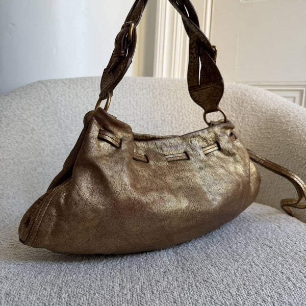 Miu Miu Hobo Metallic Leather Gold Shoulder Bag