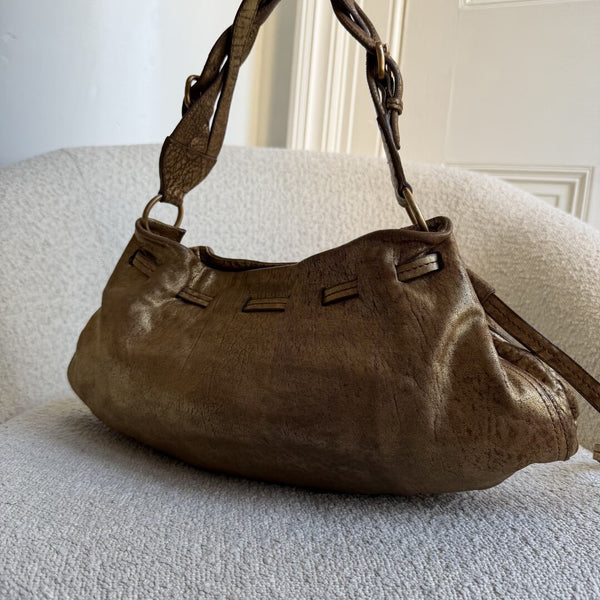 Miu Miu Hobo Metallic Leather Gold Shoulder Bag