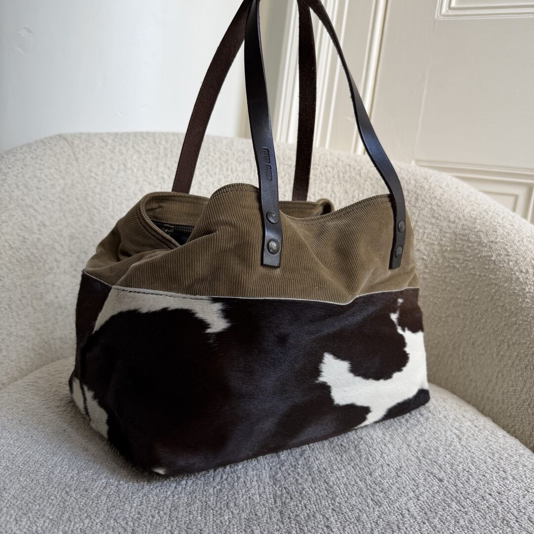 Archive Miu Miu Cow Print Corduroy Shoulder Bag