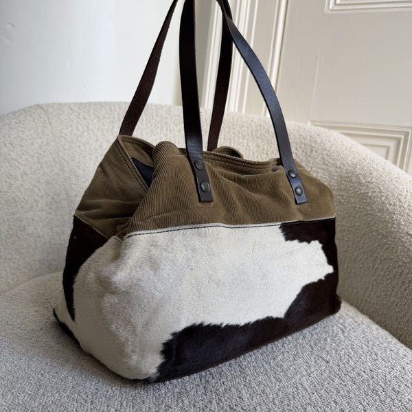 Archive Miu Miu Cow Print Corduroy Shoulder Bag