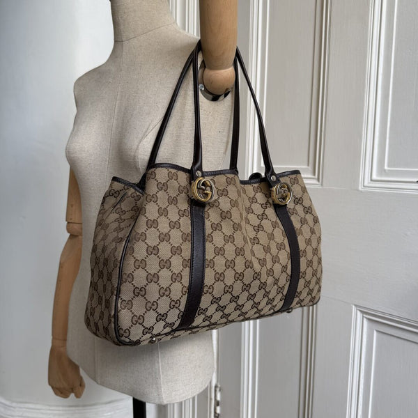 Gucci GG Twins Black Leather Tote Bag