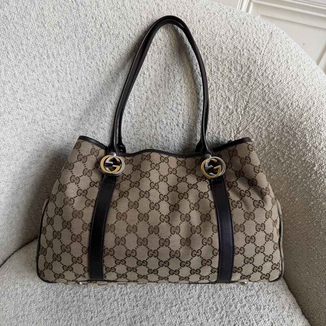 Gucci GG Twins Black Leather Tote Bag