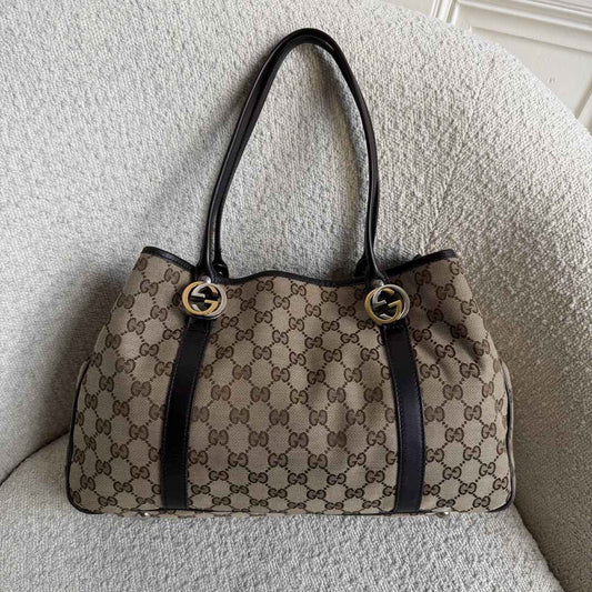 Gucci GG Twins Black Leather Tote Bag