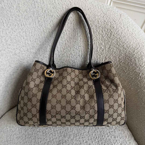 Gucci GG Twins Black Leather Tote Bag