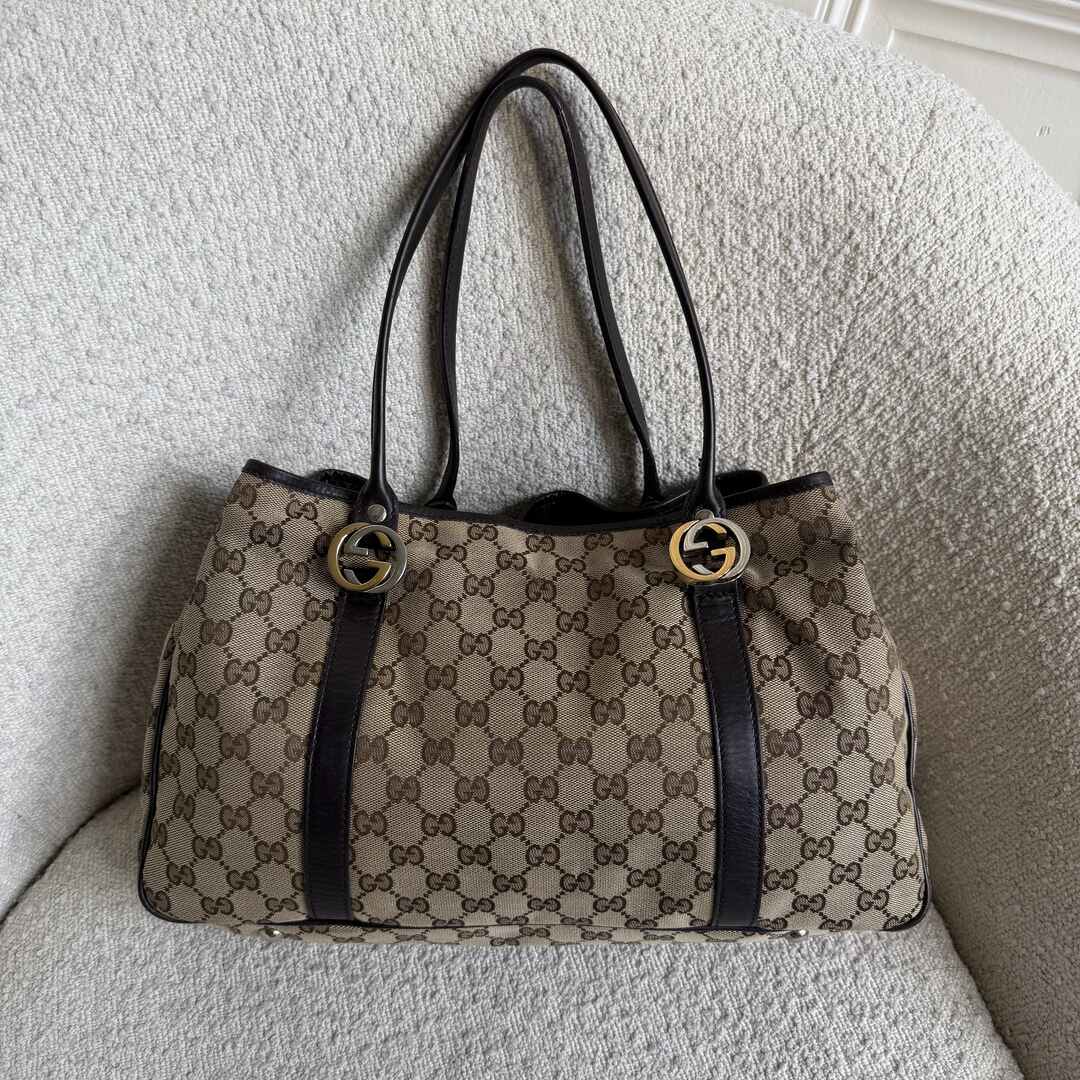 Gucci GG Twins Black Leather Tote Bag