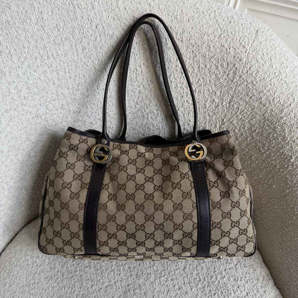 Gucci GG Twins Black Leather Tote Bag