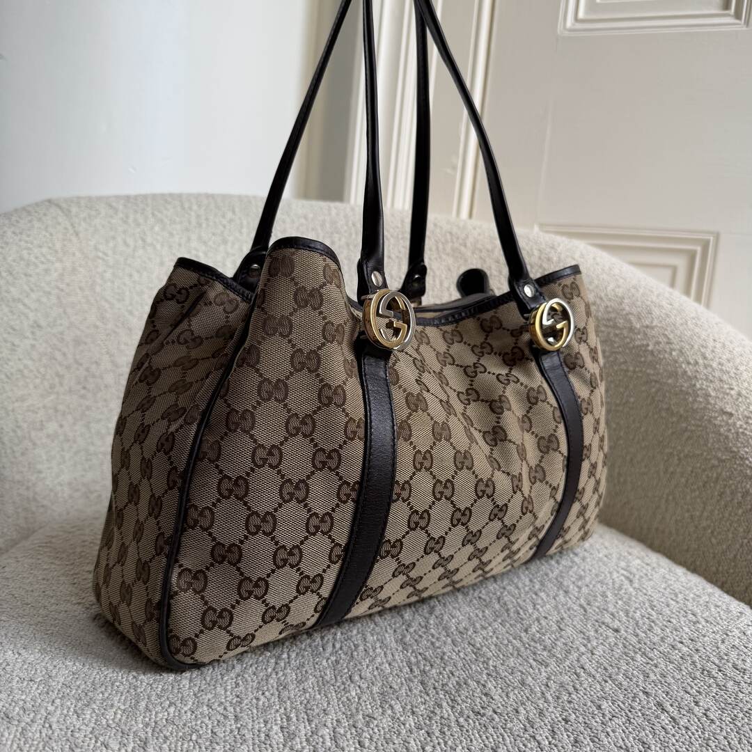 Gucci GG Twins Black Leather Tote Bag