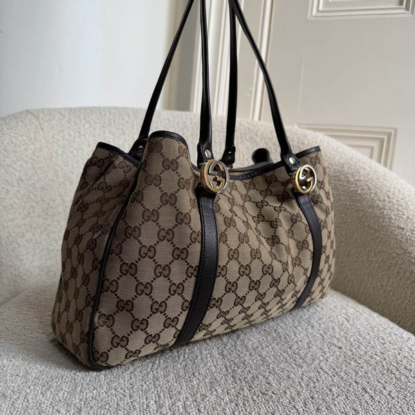 Gucci GG Twins Black Leather Tote Bag