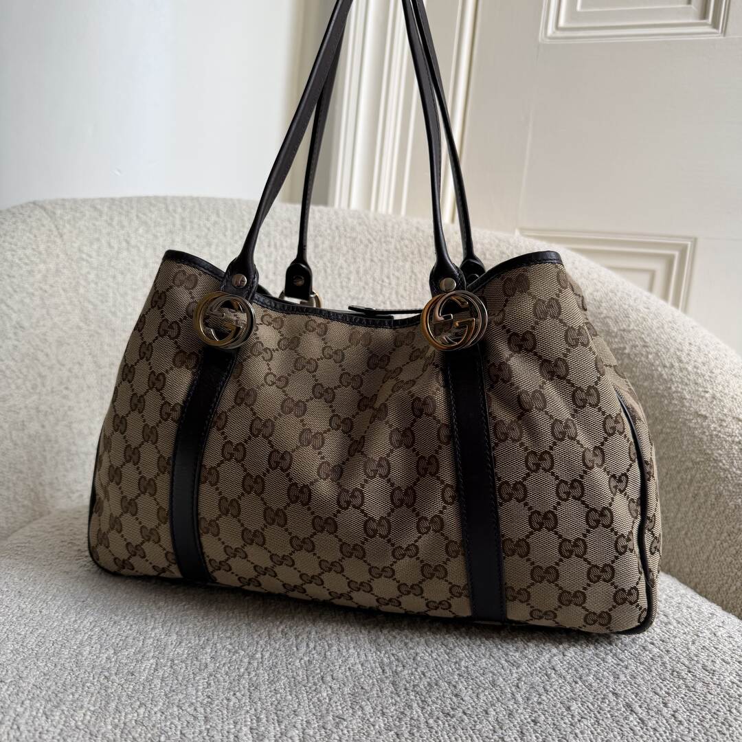 Gucci GG Twins Black Leather Tote Bag
