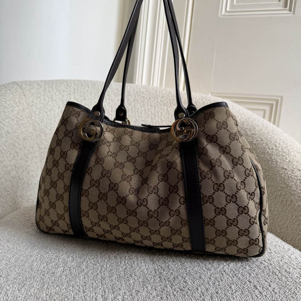 Gucci GG Twins Black Leather Tote Bag